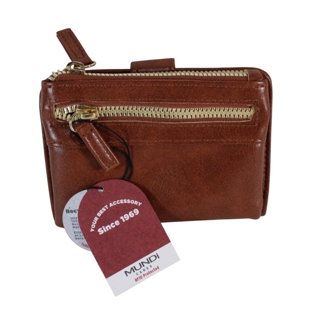 Mundi RFID Protected Recycled Brown Faux Leather Bifold Wallet NWT